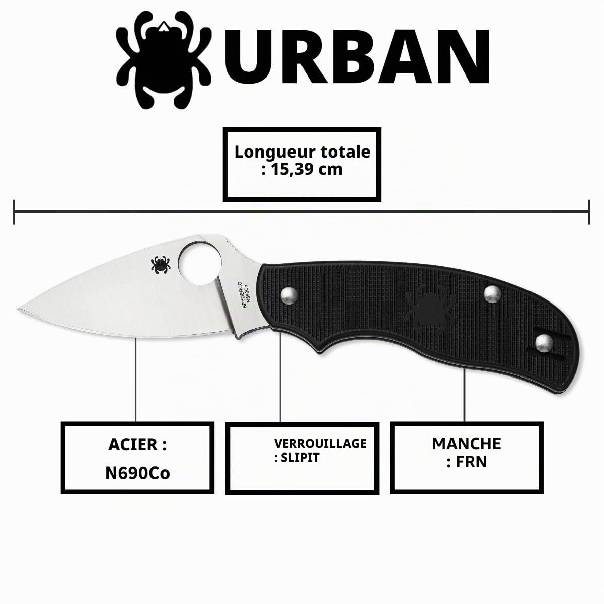 Spyderco Mixte Urban Lightweight Slipit Couteau SPYDERCO C127PBK, Noir, 9 cm EU