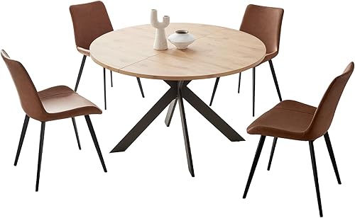 Miniatura 8 de Zerifevni Juego de mesa de comedor redonda de 46.4 pulgadas, mesa de comedor redonda moderna de mediados de siglo para 4-6 personas, patas de acero,