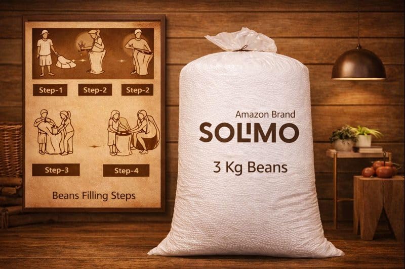 Image of Amazon Brand - Solimo Bean Bag Refill Pack 3 KG | High Density Virgin Polystyrene Bean Bag Beans | Long Lasting Refill for Bean Bags, Bean Bag Chairs, Sofas, Pouffes & Cushions | White