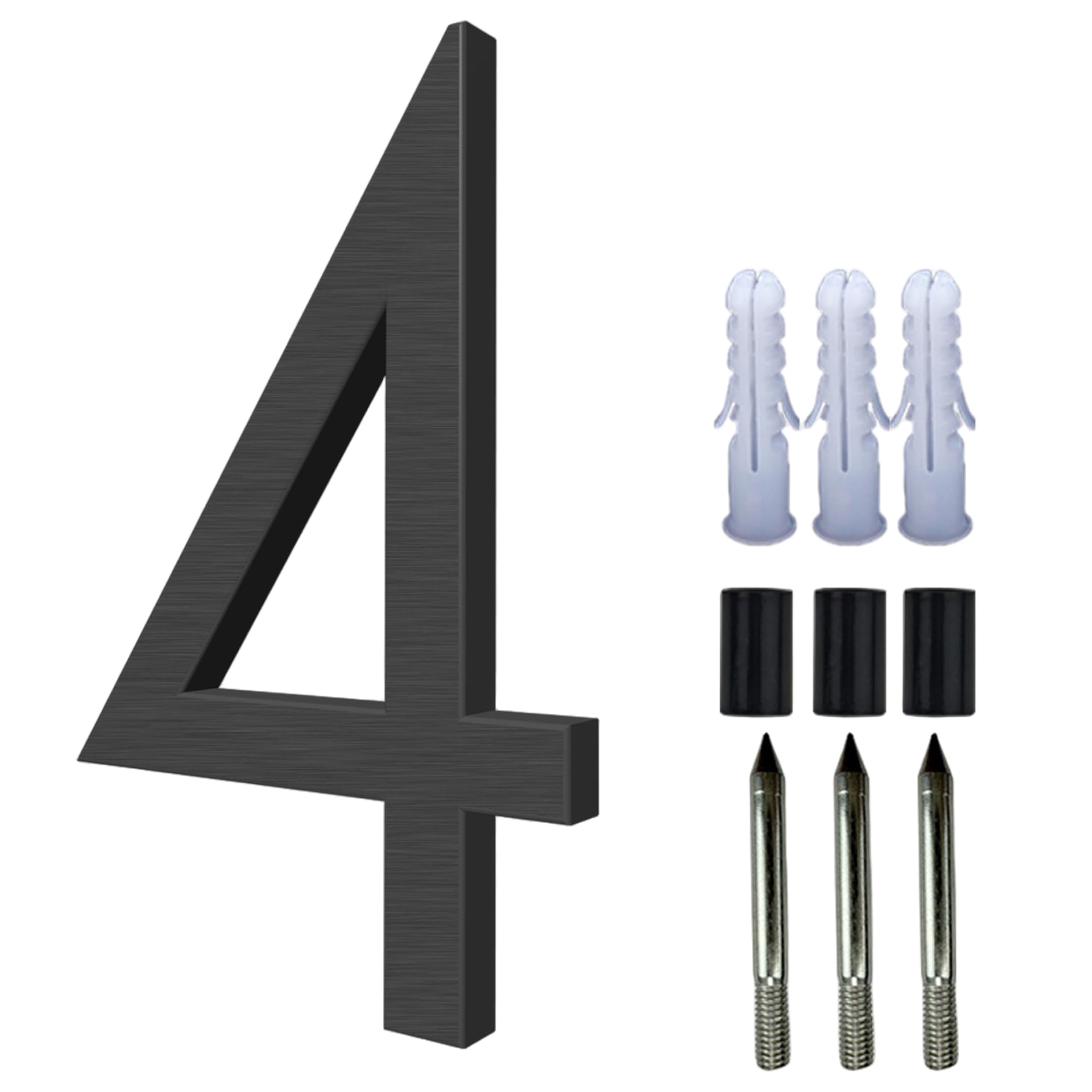 Floating House Number for Outside, 5 Inch Aluminum Modern Outdoor House Address Sign for Yard Street & Mailbox, Address Numbers and Letters, Black, 4