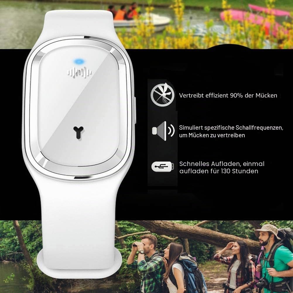 Armbänder Mückenschutz Ultraschall, elektronische Anti-Mücken-Armbanduhr mit USB-Aufladung/wasserdicht/wiederverwendbar/tragbar für Outdoor-Camping-Wandern(Schwarz(ohne Zeitanzeige))