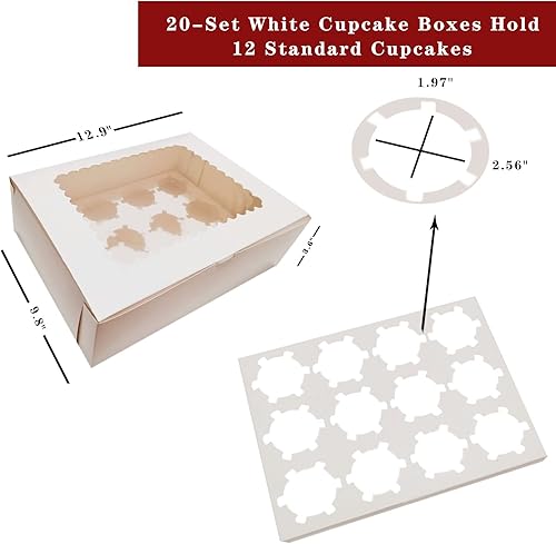 Miniatura 2 de MonYouGe Juego de 20 cajas para cupcakes a granel con ventana transparente para 12 cupcakes estándar, contenedor desechable de grado alimenticio