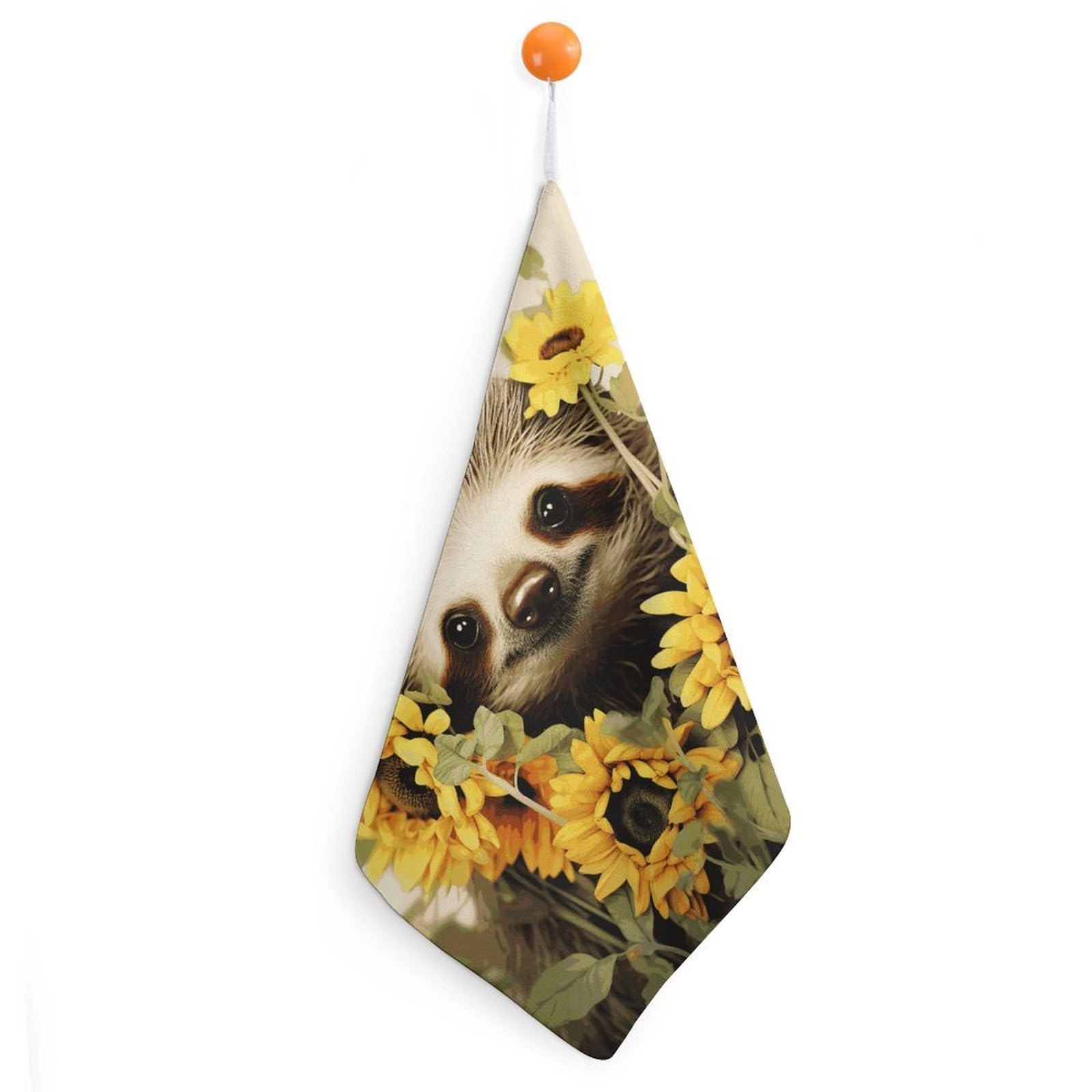 LDGSUPH Sloth Sunflower Hand Towels Fashion Hand Face Towel with Hanging Strap Absorbent Soft Decorative Towel Fade Resistant Cozy Face Cloths for Kitchen Gym Bathroom Towels 1PCS