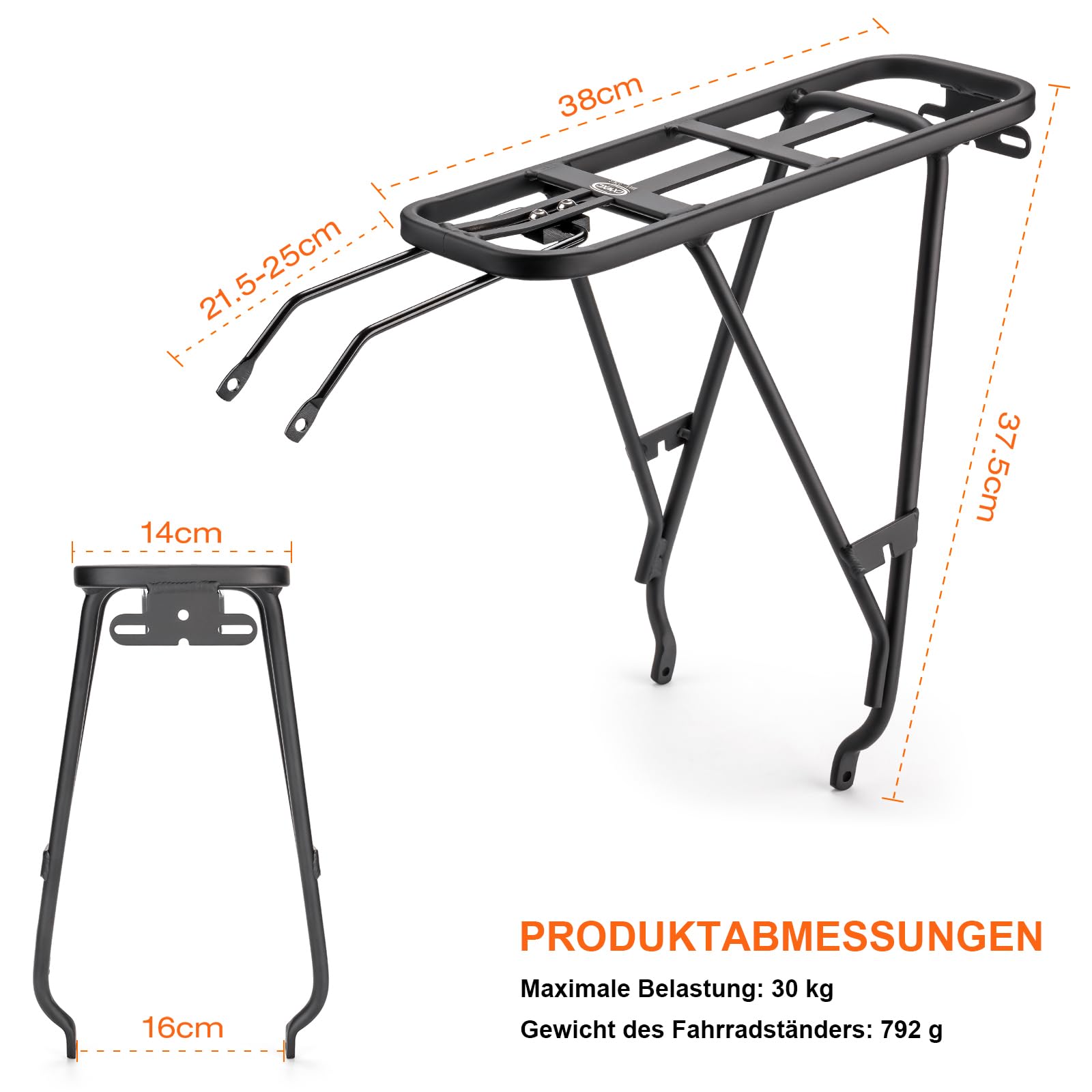 CXWXC Fahrradgepäckträger – Fahrradlastenträger für Scheibenbremsen-/Nicht-Scheibenbremsenhalterung – 30kg Fahrradtaschen-Gepäckträger für 26"-27,5" oder 29" Rahmen