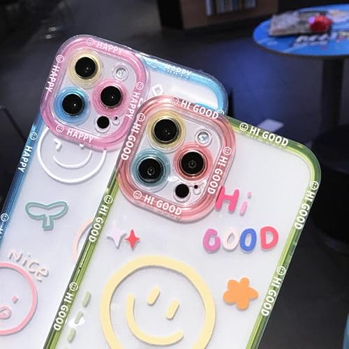 Iphone Happy Face Neon Blue Clear Color Premium Trending Shockproof Corner Raised Edge Shock Absorbent Raised Edge Case - Cool Iphone 12 Pro Max Designer Protective Case (Iphone 12 Pro Max Blue) #TOP1