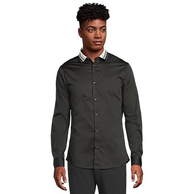 Armani Exchange Stretch Cotton Satin Long Sleeve Shirt Men