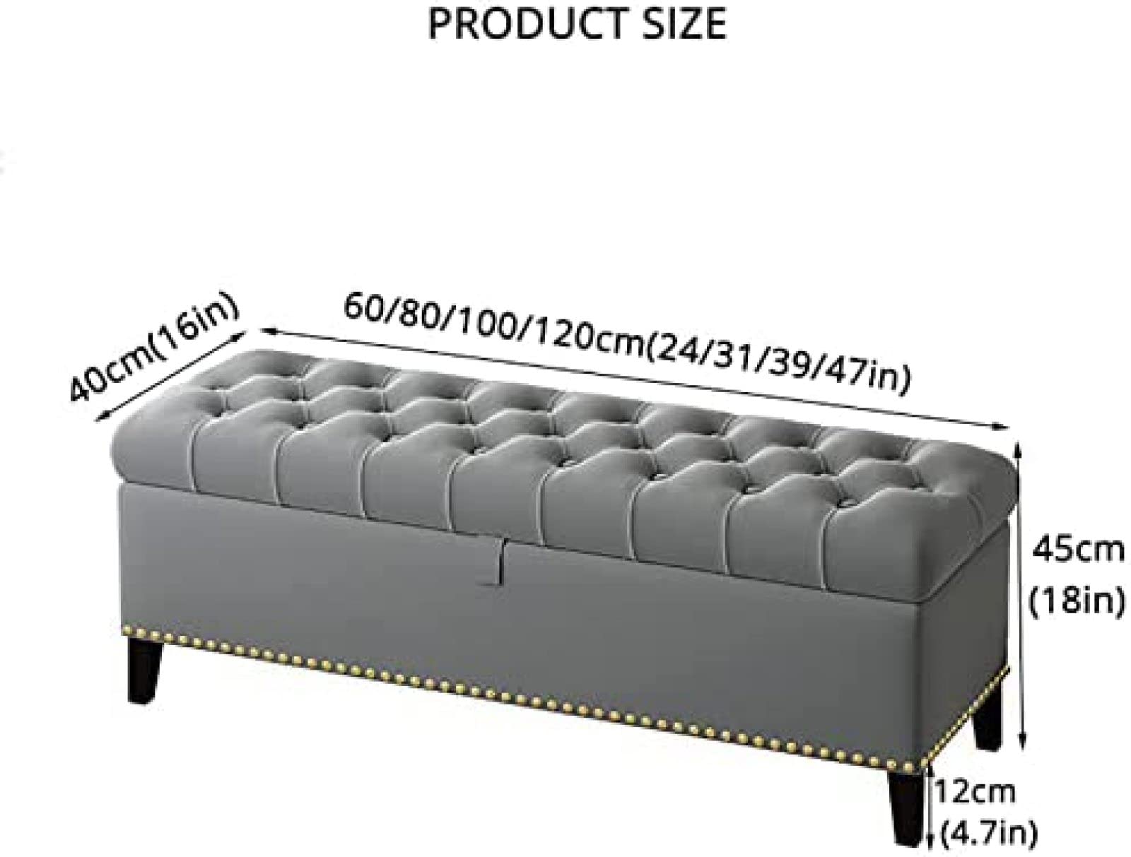 Banco De Almacenamiento De Terciopelo, Banco Otomano De Almacenamiento De Lujo Banco De Extremo De La Cama, Banco Tapizado De Botones con Almacenamiento,Verde Claro,100X40X45Cm(39X16X18Inch)