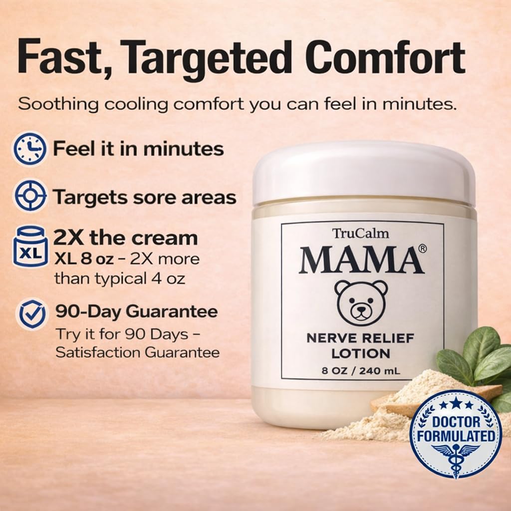 Mama Lotion – Neuropathy Nerve Relief Cream with Magnesium Chloride – Maximum Strength Comfort for Feet, Hands, Legs & Toes – Fast-Absorbing and Non-Greasy Formula – Super Value XL 8 Oz