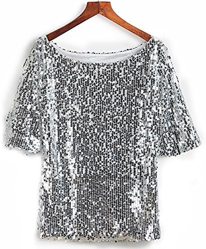 JEYKAYGlistening Sequin Cocktail Club Party Top Shimmer Glam Glitter Plus Size T-Shirt