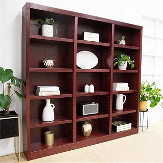 BOWERY HILL 72" Traditional Triple Wide Wood Bookcase with 12 Adjustable Shelves and 3 Fixed Shelves, Ready for Assembly, for Home/Office Use, in Cherry Finish