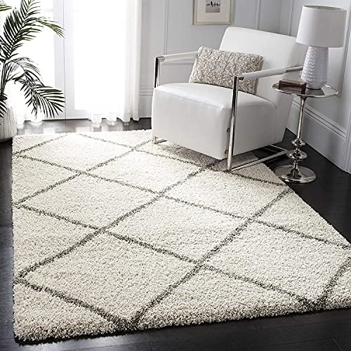 Image of Modern Premium Shaggy Fur Rectangular Rugs And Carpets For Living Room, Bedroom, Office, Area Rug (8X10 Feet, Ivory & Grey)