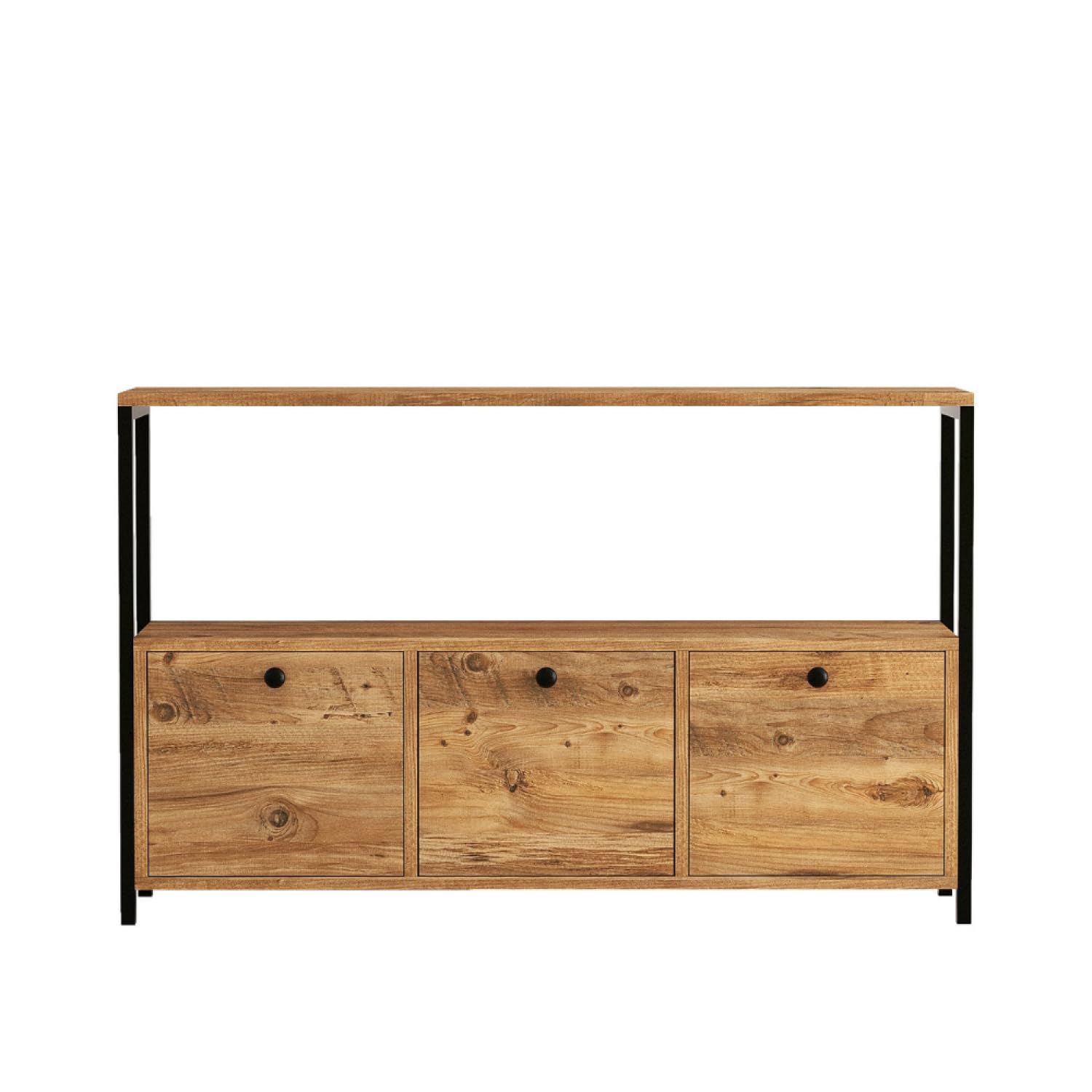 CONCEPTO FÁBRICA | FERO - Aparador industrial de 3 puertas | Madera y metal negro | 120 x 30 x 75 cm | Gran espacio de almacenamiento con estante | Diseño moderno y funcional | Montaje fácil