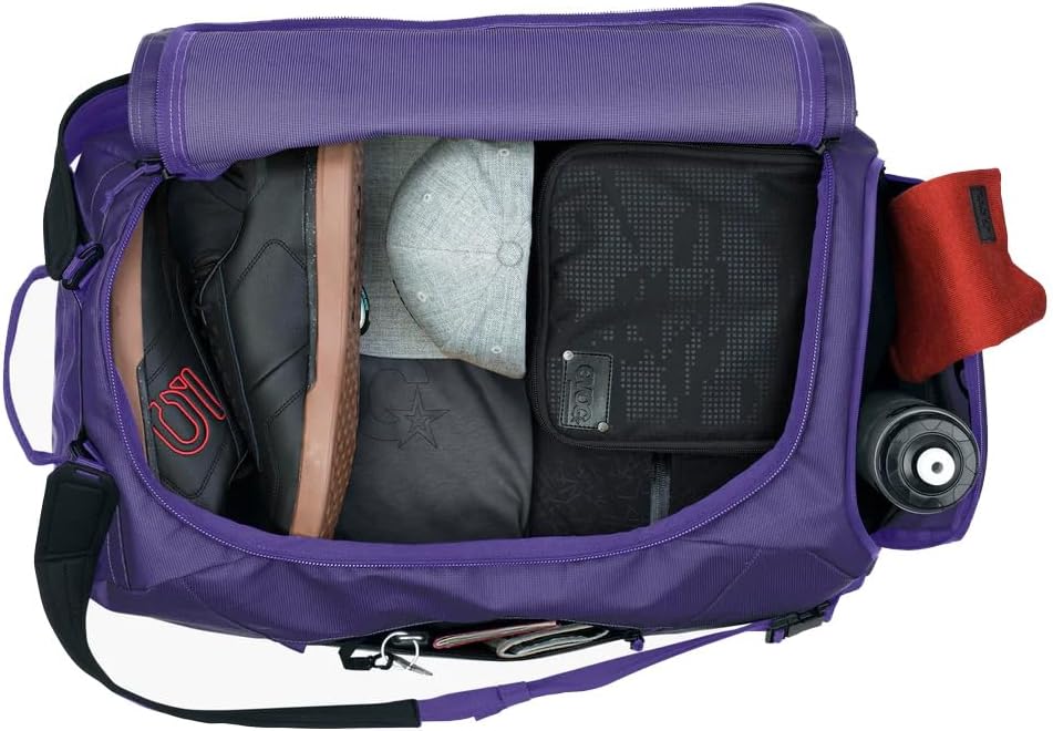 EVOC DUFFLE BAG 60 Waterproof Travel & Equipment Bag (Travel Bag with Removable Carry Strap, Separate Outer Pocket, Universal Use & Lockable, PVC-Free, Size M), Violet - Black