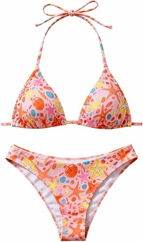 OYOANGLE Women's 2 Piece Ribbed Knit Bikini Set Halter Triangle High Cut Brief G