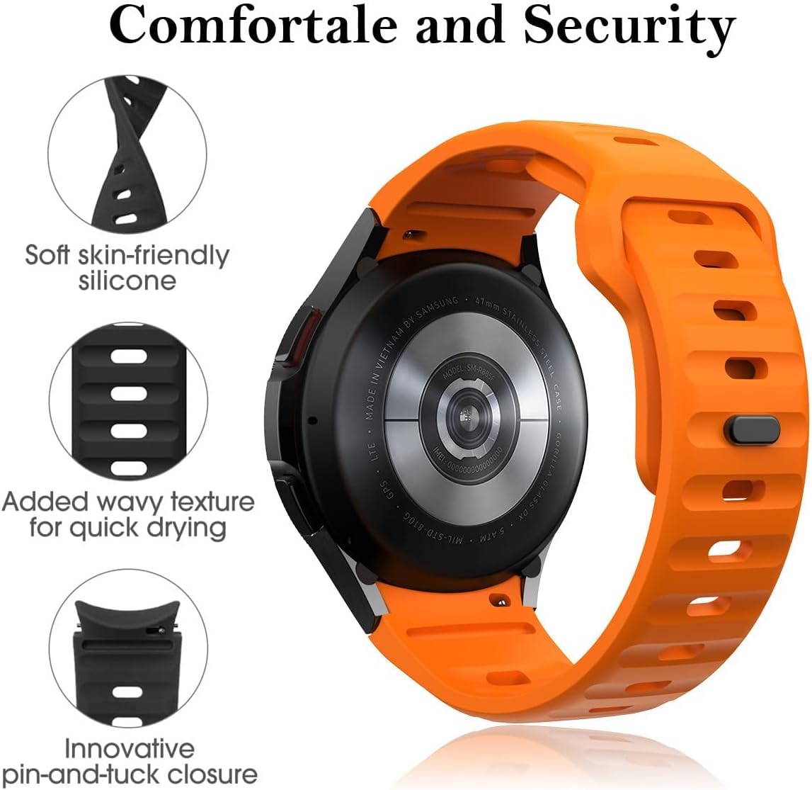 Rugged No Gap Silicone Watch Band for Samsung Galaxy Watch 7 FE 6 5 4 Band 44mm 40mm/Galaxy Watch 6 Classic Bands 47mm 43mm/Galaxy Watch 5 Pro 45mm/Watch 4 Classic 46mm 42mm,Sport bands Men Women - Image 2