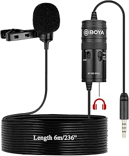 New Monitor Lavalier Microphone for Canon iPhone Podcast, 19 Feet BOYA Omnidirectional Condenser Mic for Nikon Sony iPhone 10 8 8 Plus 7 6 DSLR Camcorder Audio Recorder YouTube Interview Video