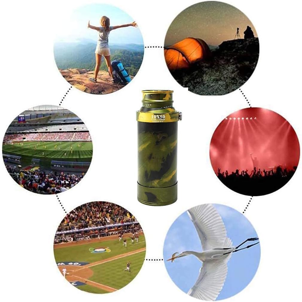 Metal Monocular Telescope 10X50 High-Performance Stretch Zoom Telescope with Tripod Travel Bird Watching Astronomy Sports and Wildlife (Yellow)