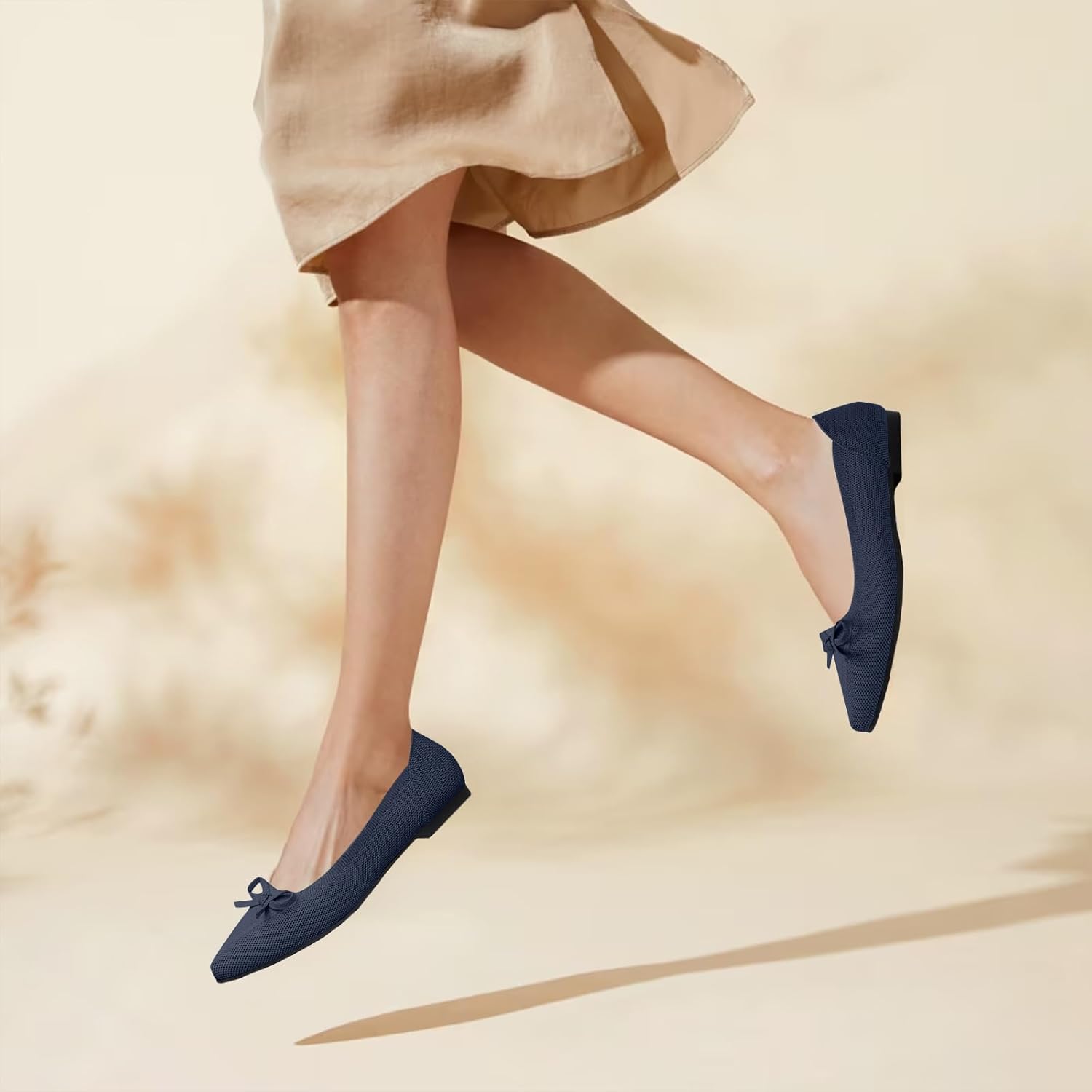 Women's Flats Pointed Toe Bow Knit Ballet Shoes Comfortable Dressy Mesh Slip On Flat - Image 3