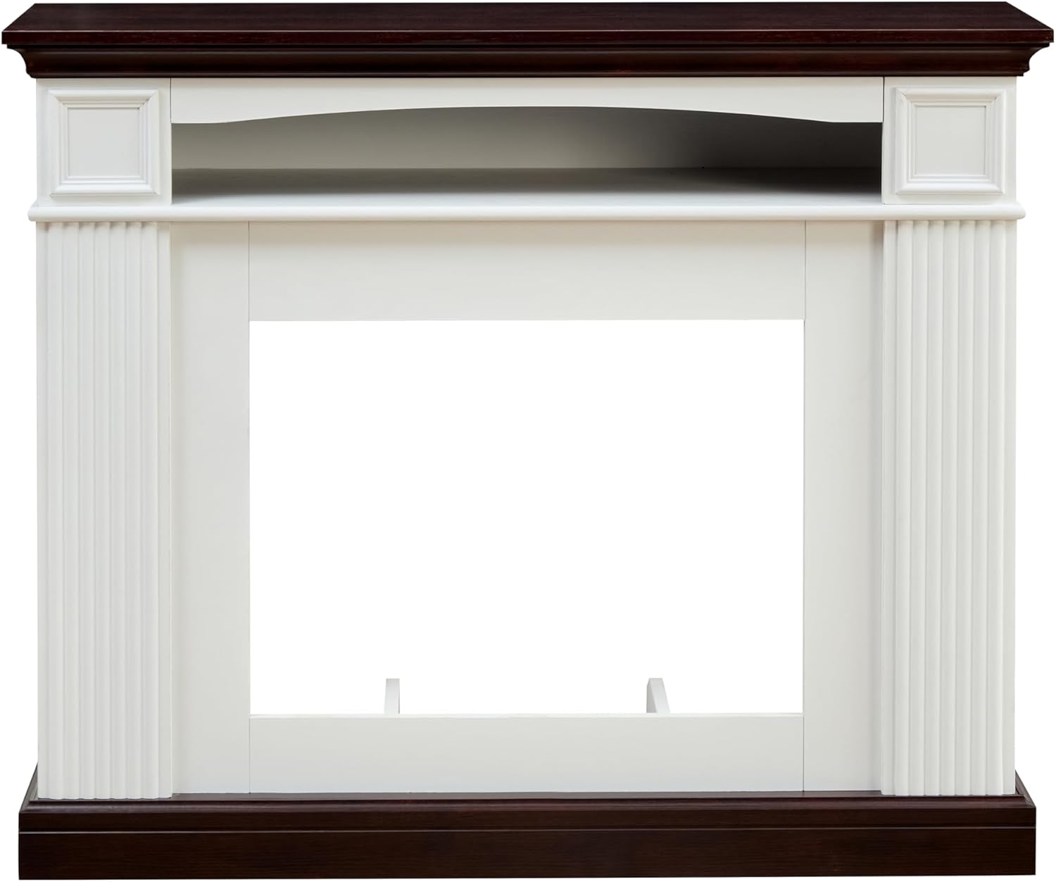 Farmhouse style fireplace TV stand for living room or bedroom to store CDs, remotes and other media or gaming devices. Creates the perfect ambiance, and it's a great way to display your favorite decor