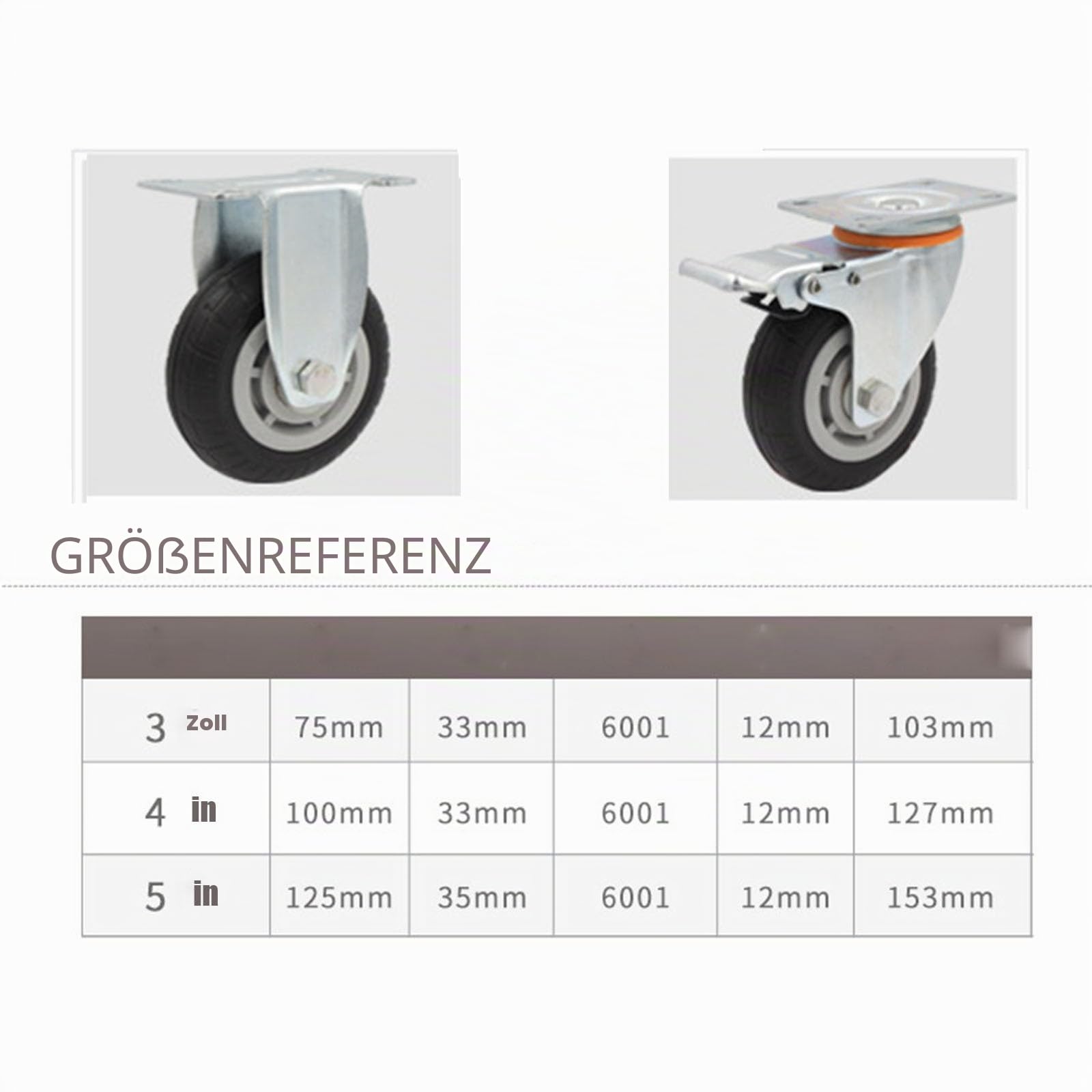 4" Rollen Räder mit Sicherheits-Doppelverriegelung, Satz von 4, Heavy Duty, Max Load 2000LBS, für Warenkorb, Möbel, Werkbank (schwarz, 10cm/4", 2Pcs Festes Rad+2Pcs Verriegelung Swivel)
