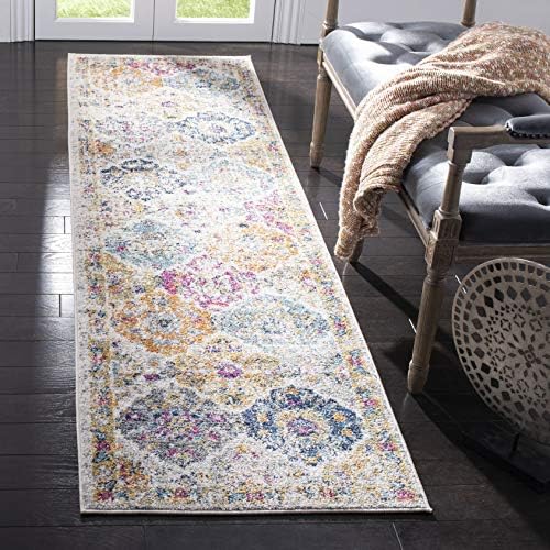 SAFAVIEH Madison Collection 2'3" x 12' Cream / Multi MAD611B Boho Chic Floral Medallion Trellis Distressed Non-Shedding Living Room Bedroom Runner Rug