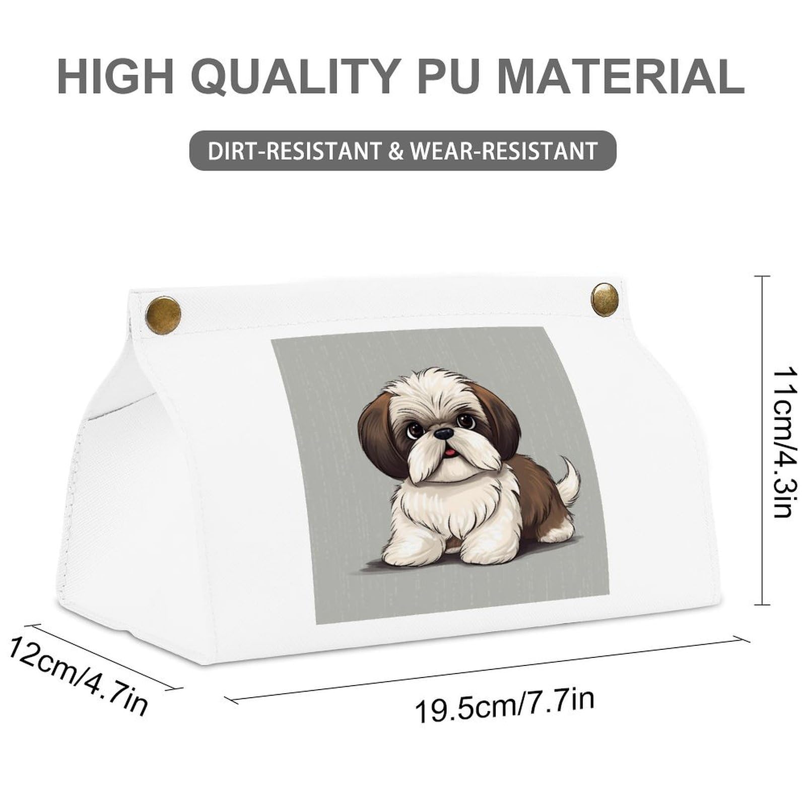 Shih Tzu Dog White Tissue Box Cover Rectangle PU Leather Cover for Tissue Boxes Modern Tissue Holder for Bathroom Office Tissue Holders Decorative Cute Napkin Holder for Kitchen Bedroom