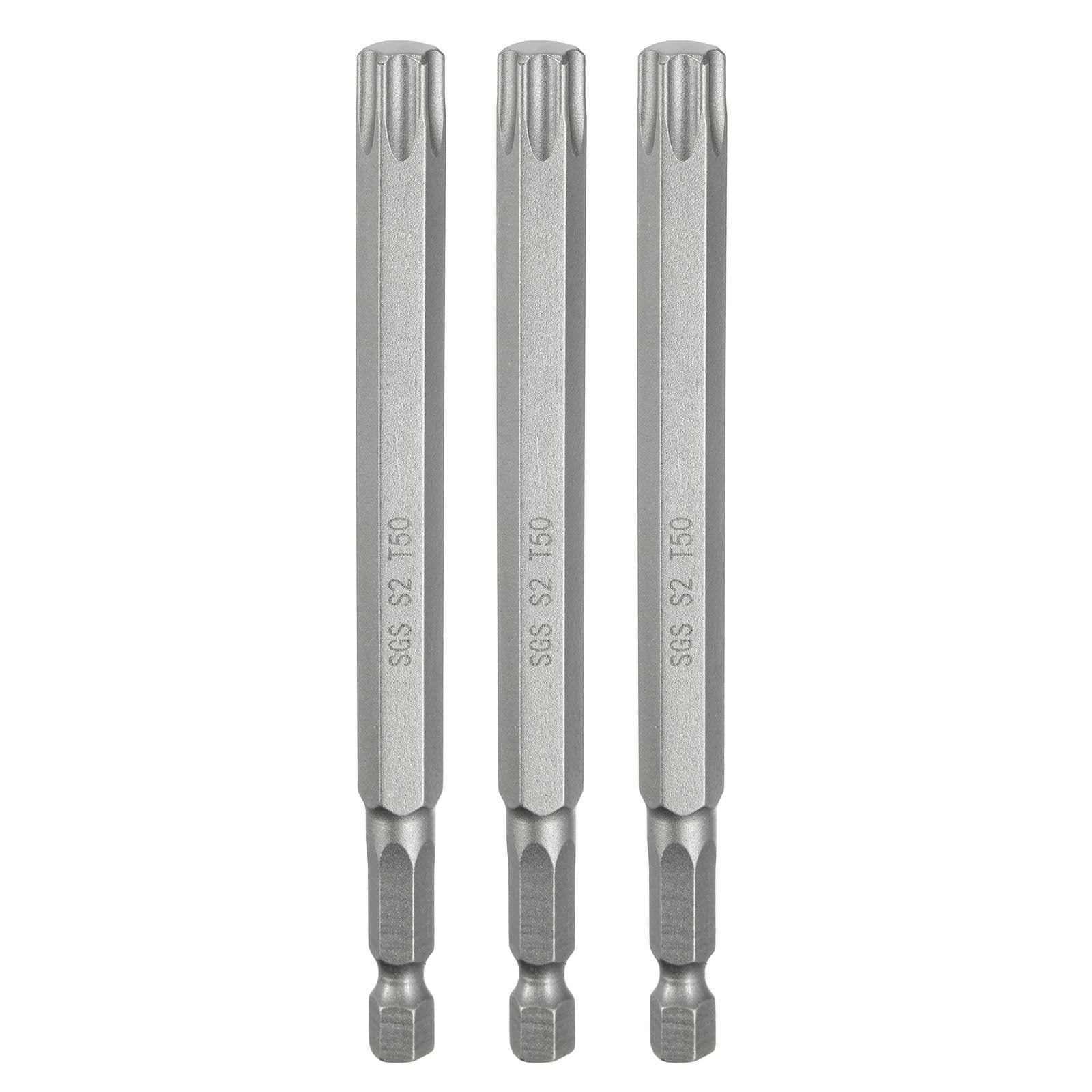 HARFINGTON 3pcs T50 Torx Head Screwdriver Bit 1/4" Hex Shank 4.3" (110mm) Long Magnetic No Hole Tip Tamper Proof 6 Point Star Screw Driver Drill Bits