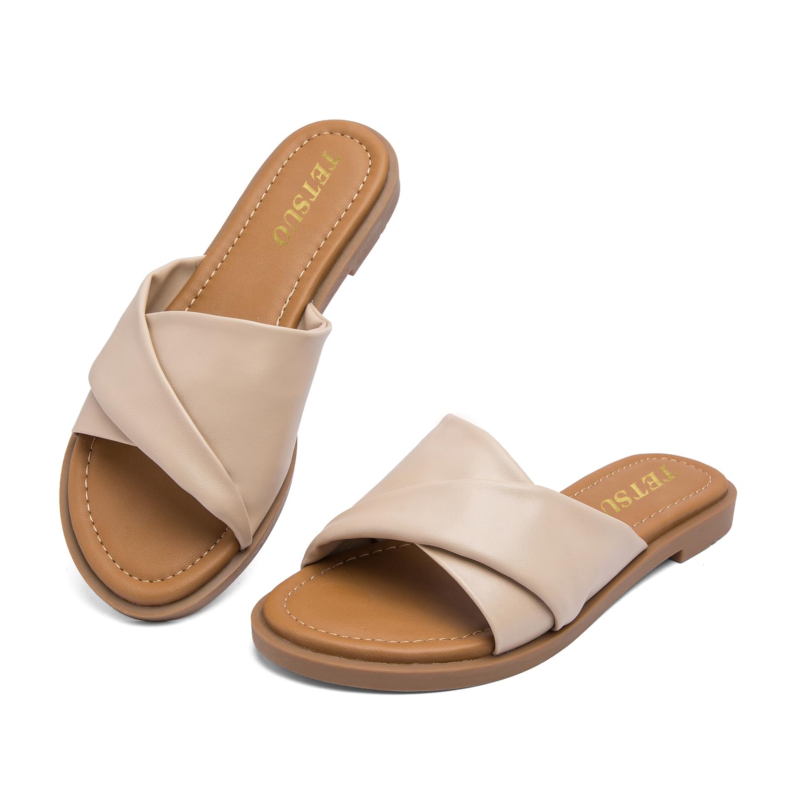 Womens Flat Sandals Open Toe Slip On Slides with Strap Slippers for Summer Slide Sandals