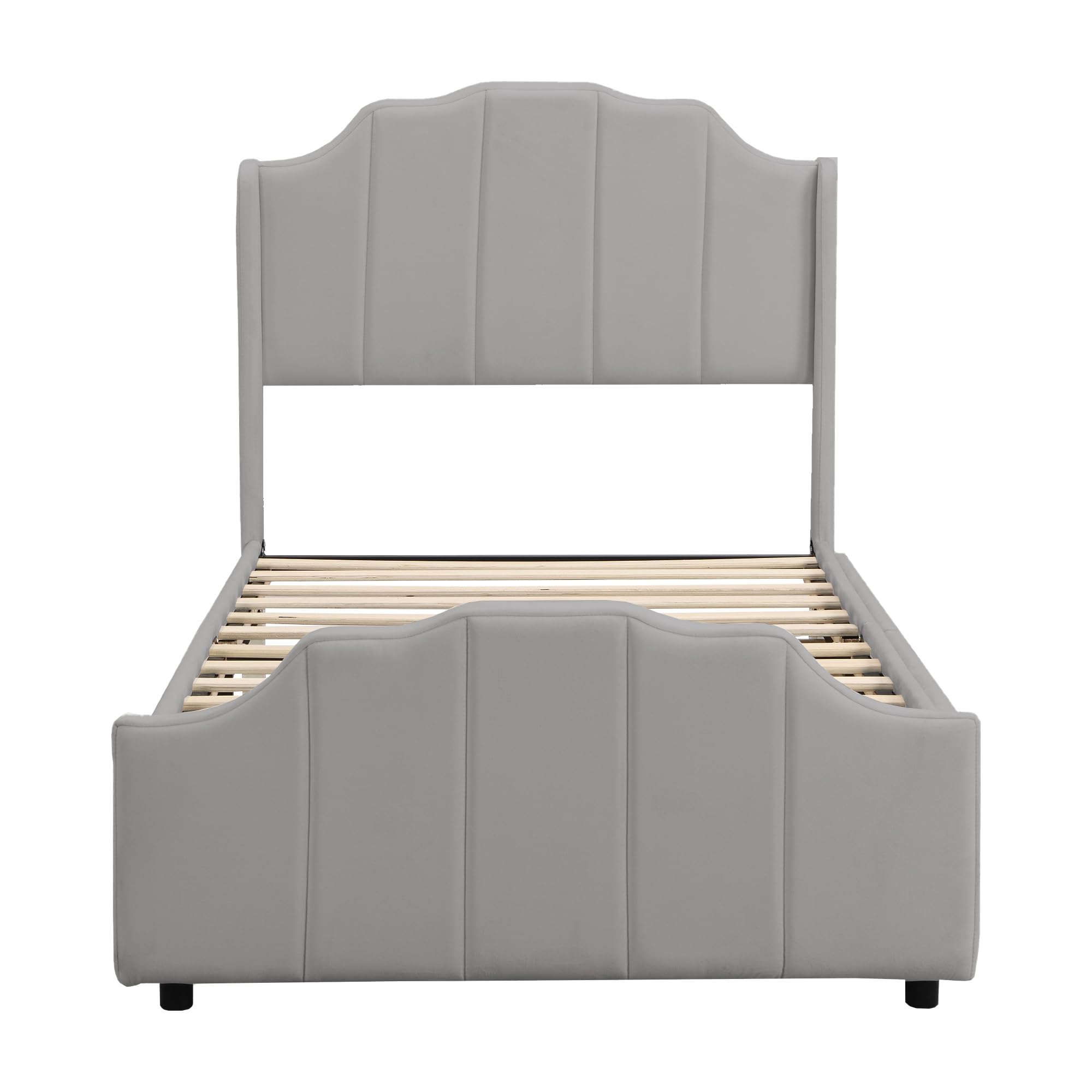 Letto imbottito 90 x 200 cm, con 2 cassetti portaoggetti con testiera, poggiapiedi e rete a doghe in velluto, letto matrimoniale imbottito per ragazzi e ragazzi, colore: grigio