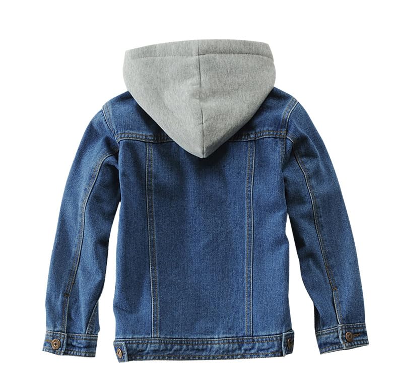 Image of Mallimoda Kids Boys Girls Hooded Denim Jacket | Jean Jacket for Boys Girls, Lightweight Coat with Hood, Zip Up Casual Outerwear, Spring Fall Fashion Clothes, Outdoor Wear