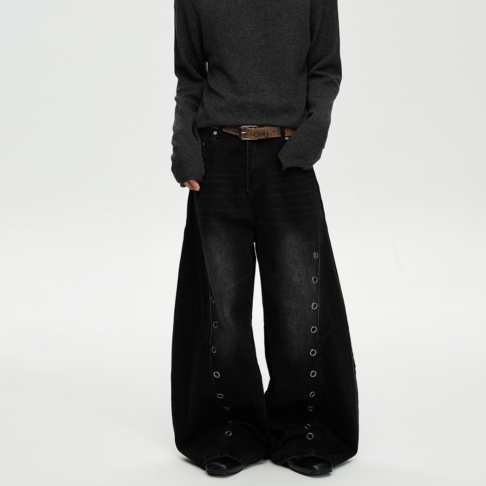 Baggy Jeans Femme et Homme Goth Jeans Imprimé Taille Haute Denim Large Leg Streetwear Japonais Yoga Harem Pantalon Hip Hop Joggers Large Rétro pour Danse, Hippie Punk pour Entraînement