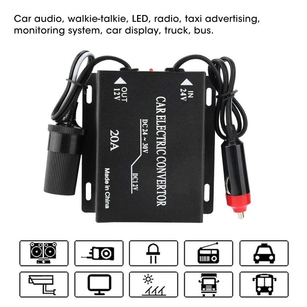 Nikou Abwärtsstromversorgungs Stromrichter 24V Auf 12V, LKW Adapter Spannungswandler 20A Auto Spannungsreduzierer Netzteil Konverter AbwTstransformator 24V Bis 12V Zigarettenanzünder Typ