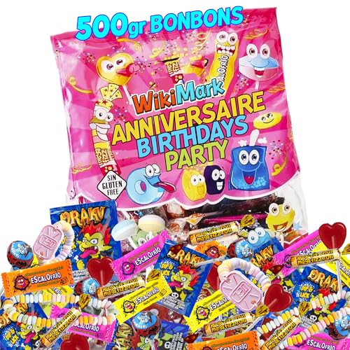Méga paquet de 500 g de bonbons d'anniversaire. Friandises fourrés à la piñata. Bonbons sans allergènes. Bonbons d'anniversaire pour enfants.