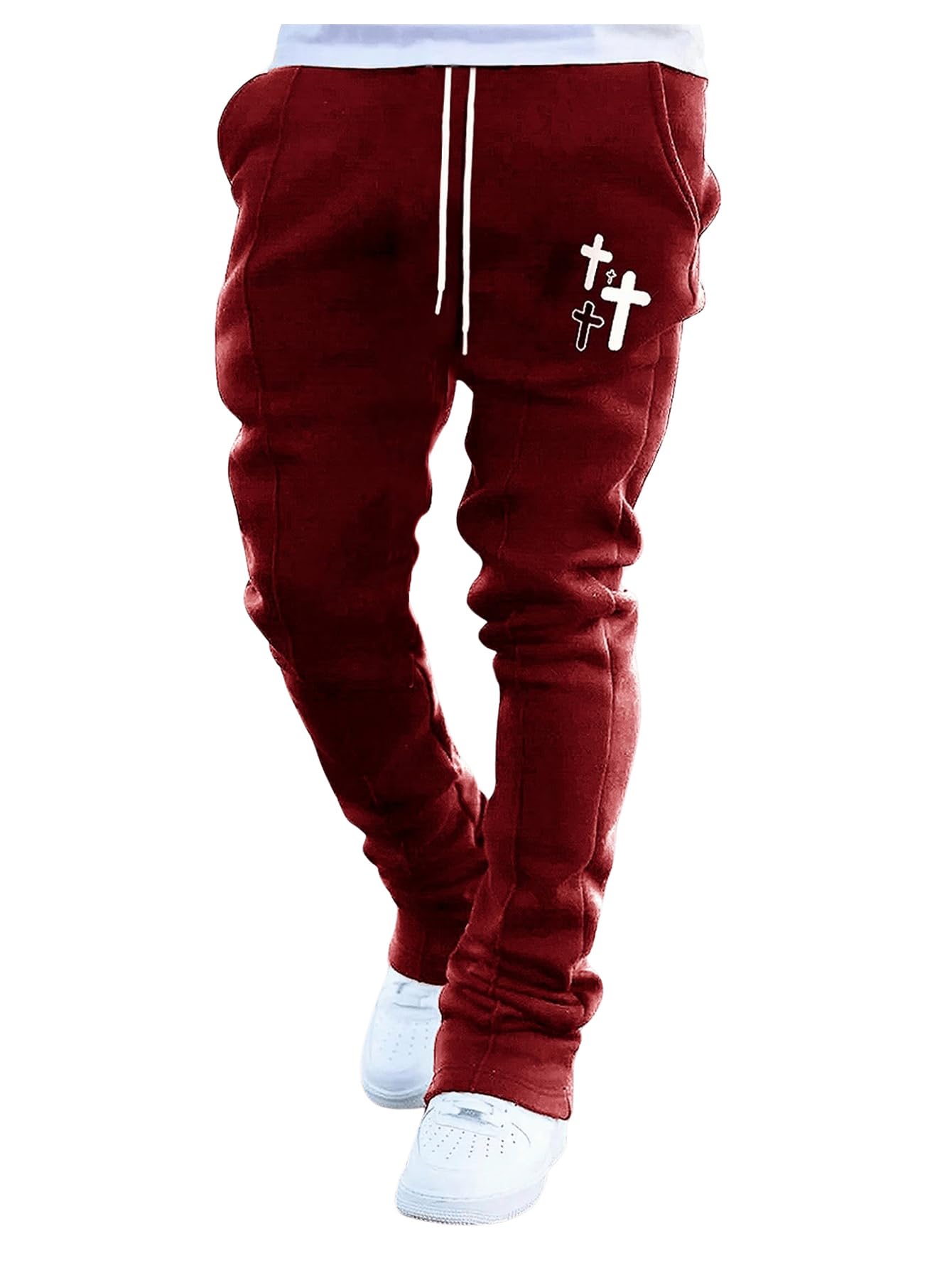 WDIRARA Men's Graphic Printed Stacked Sweatpants Flared Leg Y2K Drawstring Waisted Casual Jogger Pants with Pockets