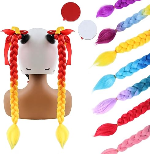 Casco naranja rojo de 2 piezas con ventosa desmontable, casco de motocicleta, cola de caballo, casco de bicicleta, trenzas de pelo para cualquier