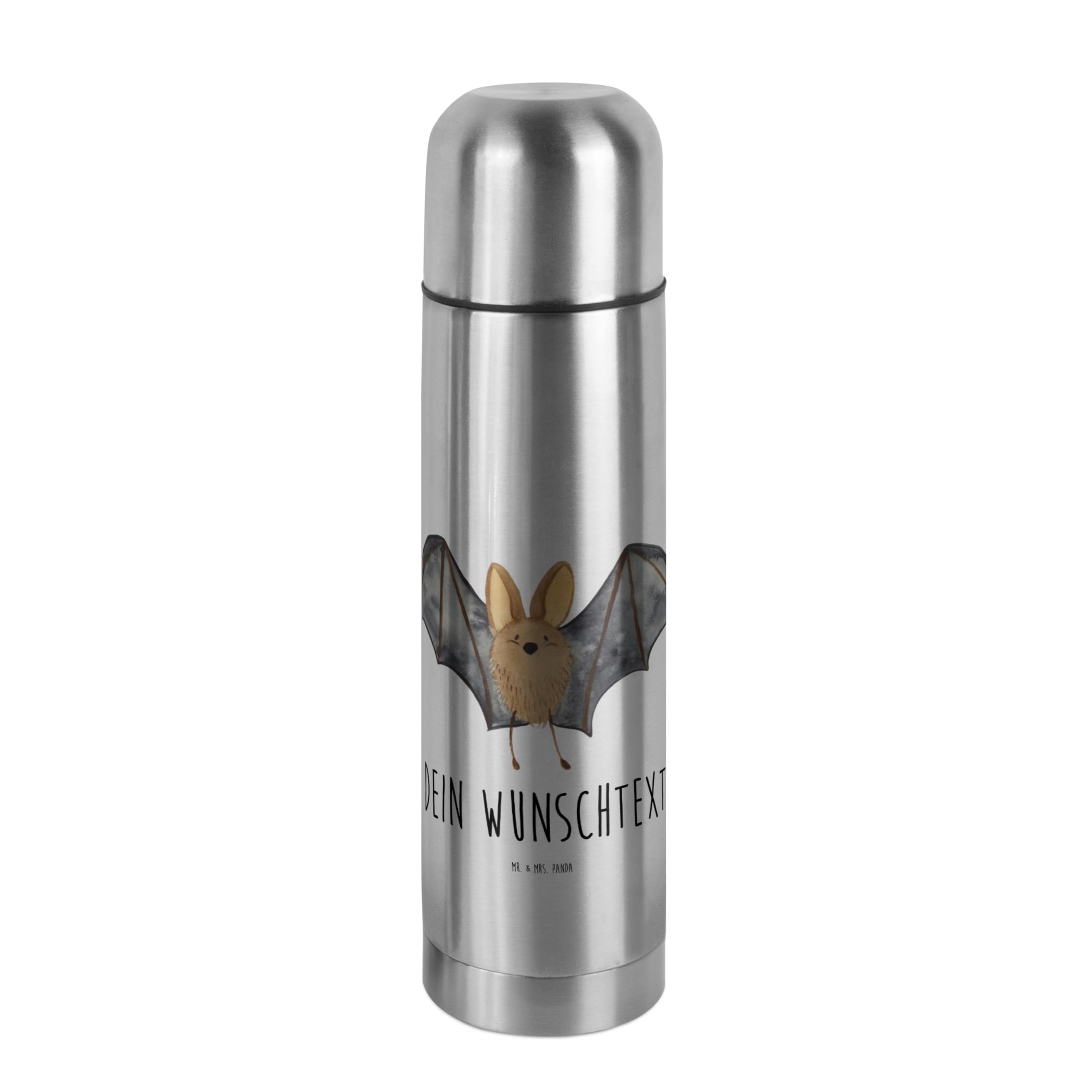 Mr. & Mrs. Panda Personalisierte Thermoskanne Fledermaus Flügel 750 ml - Geschenke, Thermos mit Text, Namen, Lustige Sprüche, Personalisiert