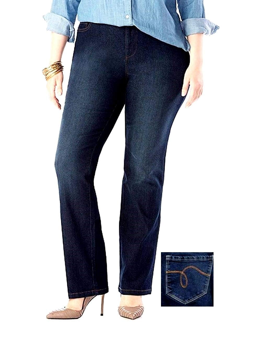 Jack David & Avenue Womens Plus Size Regular Bootcut Stretch Dark Blue Denim Jeans Pants Size 14 to 32