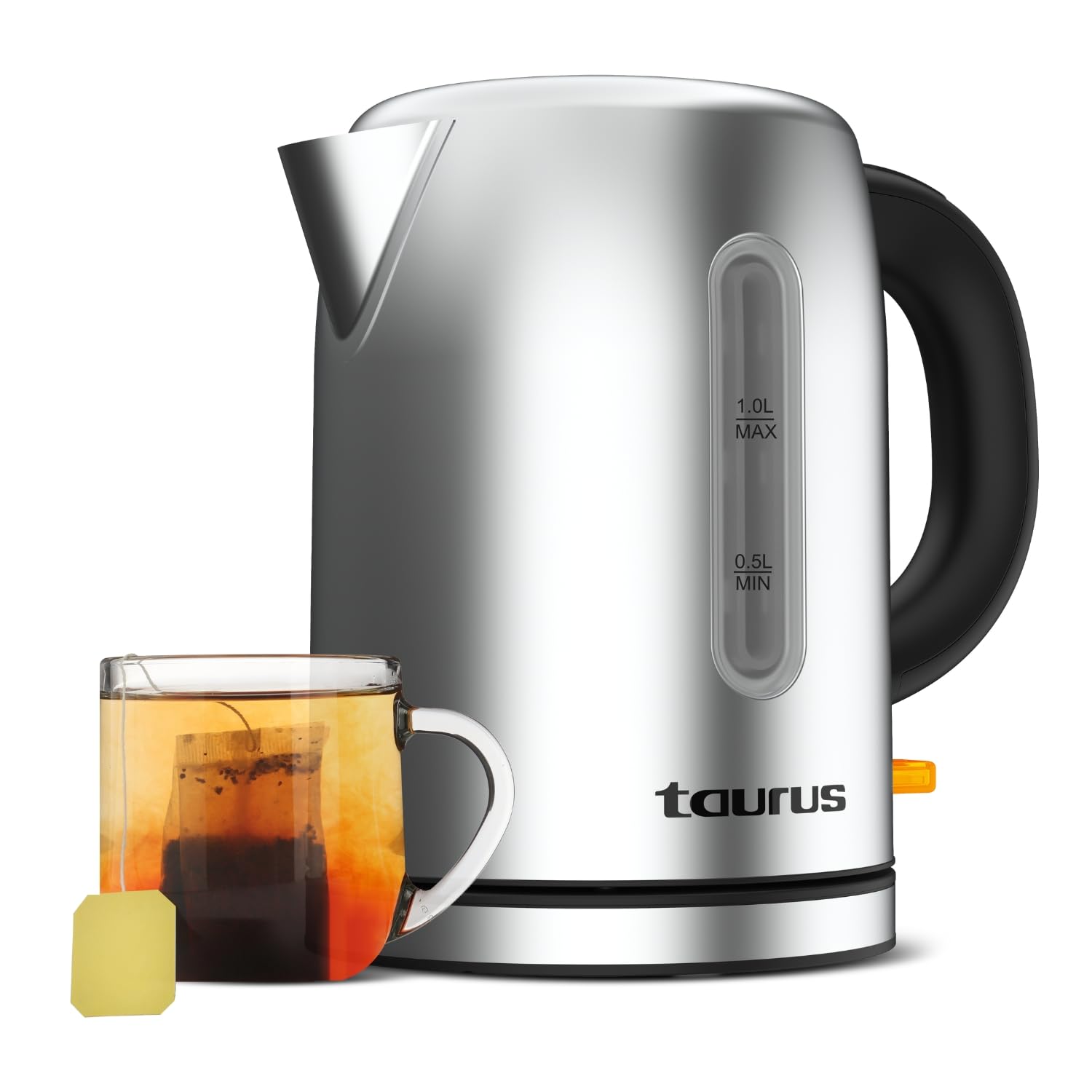 Taurus - Hervidor Eléctrico Selene Compact 2400W | 1L | Base Giratoria 360º | Resistencia Oculta | Recoge Cables | Apertura Automática | Acero Inoxidable | Auto Off | BPA Free | Diseño ergonómico