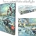 BANBERRY DESIGNS LED Wall Art - Lighted Cottage Along a Stream Christmas Scene with Cardinals and Snowman - LED Canvas Prints - Old Fashioned Cobblestone Bridge - Measures 11.75