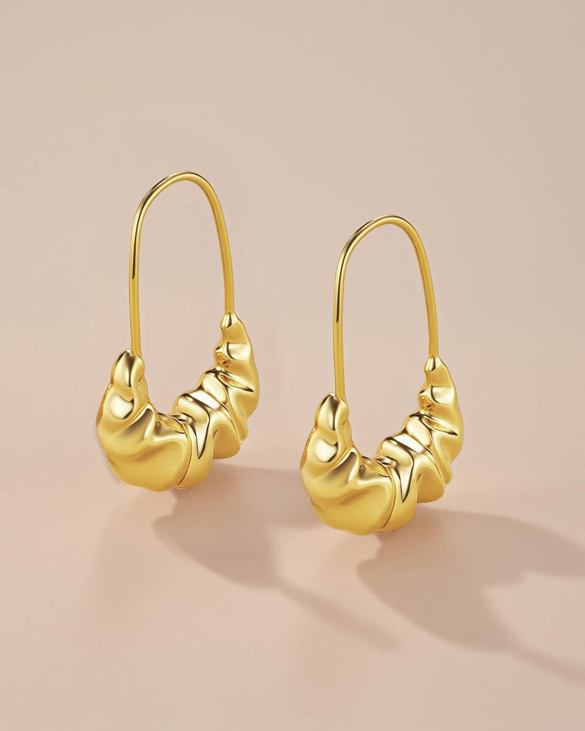 18K Gold Plated Chunky Curve Twisted Open Hoop Statement Stud Earrings with CZ for Women by SNGIA, Large Handmade Spiral Texture Braided Formal Trendy Hoop Jewelry Gifts, Big Circle Geometric Shell Beachy Vacation Fashion Hanging Earrings Accessories, Vintage Retro Thick Bohemian Nickle Free Circular Sun Dangle Earrings. - Image 3