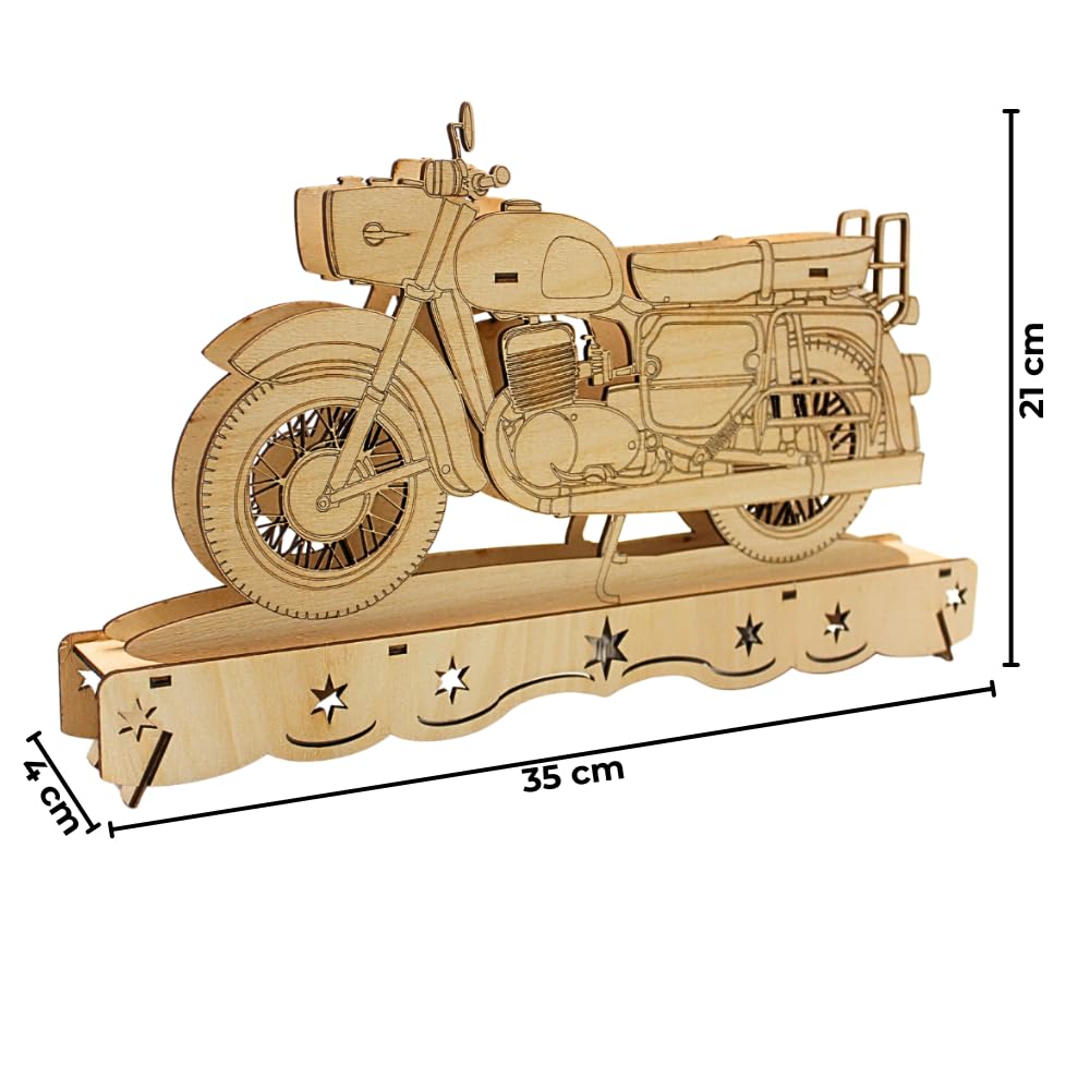 Ostalgie Moped Schwippbogen, DDR - Motorrad Schwibbogen, Lichterbogen Ostalgie, Schwibbogen DDR-Fahrzeug, aus Holz mit LED-Beleuchtung – Batteriebetrieben (2x AA), Made in EU, L/B/H 35 x 4 x 21 cm.
