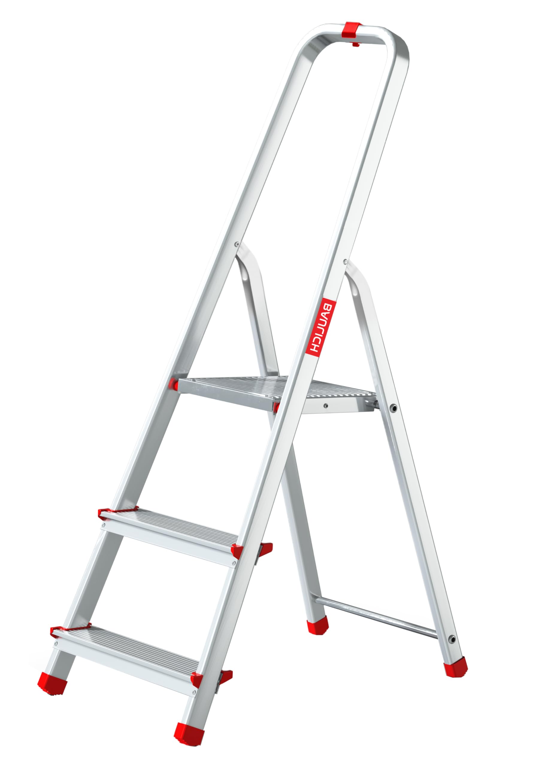 Aluminium ladder - 3 steps, with hook and 4 non-slip caps - Solid and ergonomic structure, easy to transport - 121 x 40 x 12 cm - Load capacity up to 125 kg