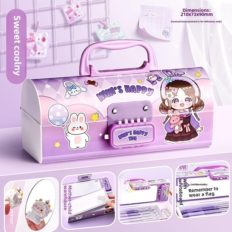 Alokik Enterprise Nini's Happy Time Multi-Functional Pencil Box with Double Password Lock, Stationary Organizer Case, Suitcase Style Pencil Case for Boys & Girls Return Gift for Kids 3