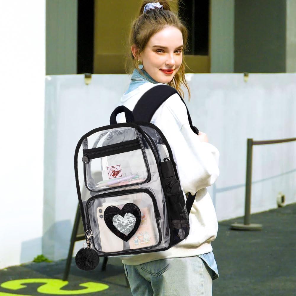 UFNDC 3PCS Clear Backpack Heavy Duty, See Through School Bag for Girls, Sequins Transparent Bookbag for Women - Image 2