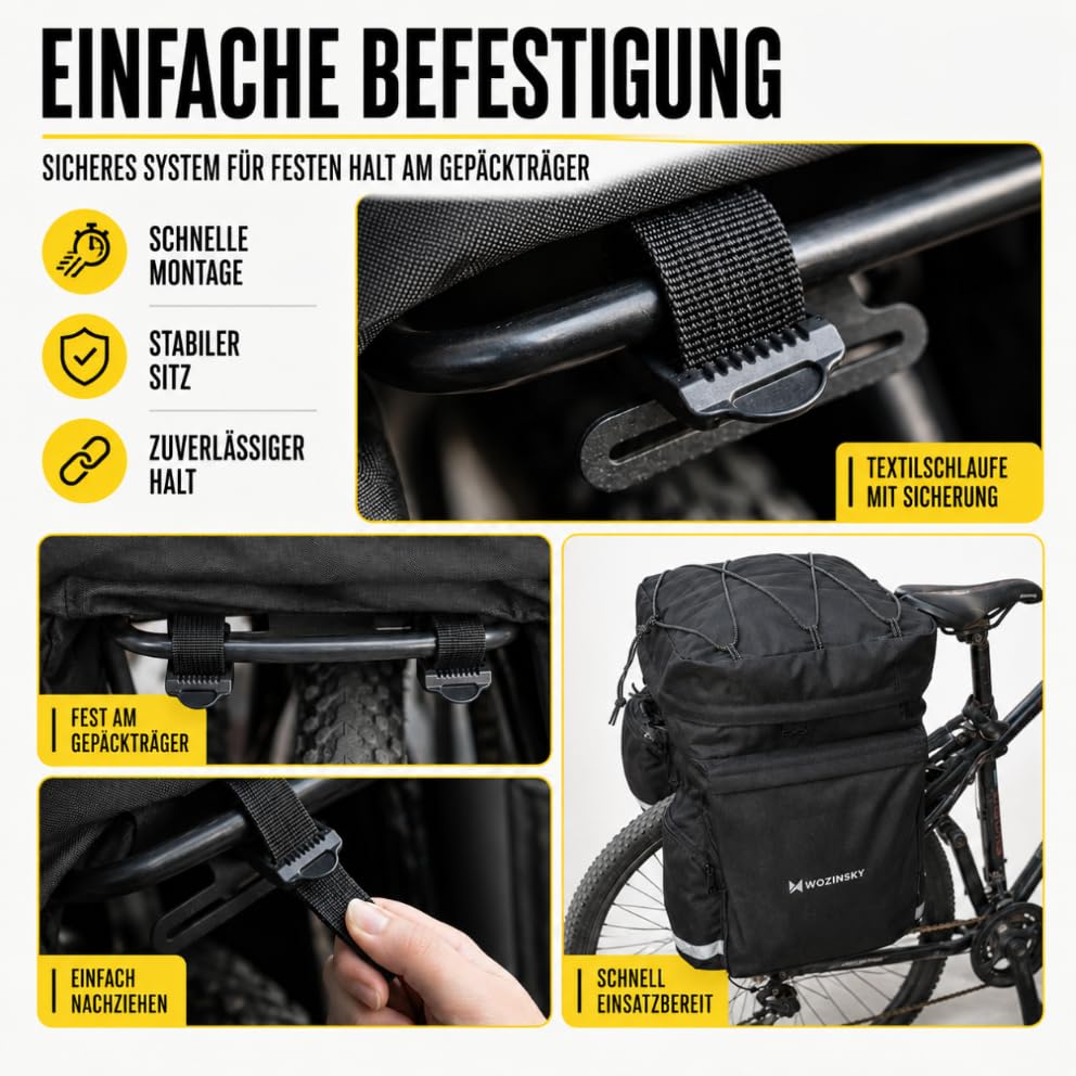WOZINSKY Gepäckträgertasche Fahrradtasche für Gepäckträger Wasserdicht Reisetasche Tasche für Fahrrad, Mountainbike, ebike, MTB, Rennrad Bike Bag Fahrradträger Tasche 60L mit Regenschutz Sport & Freizeit