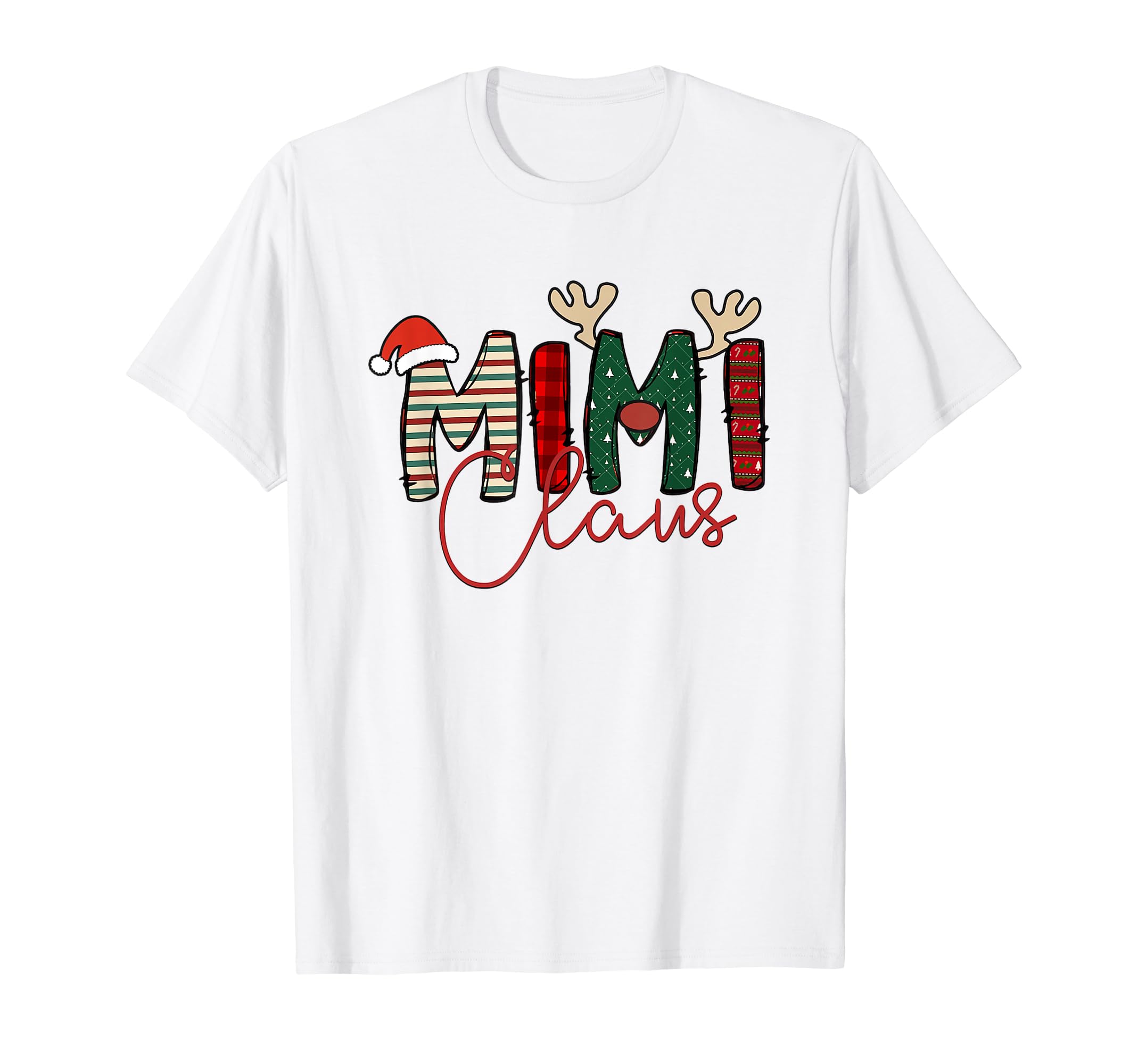 Mimi Claus Christmas GiftsMimi Claus Christmas Santa Hat Reindeer Grandma Grandkids T-ShirtOEKO-TEX STANDARD 100