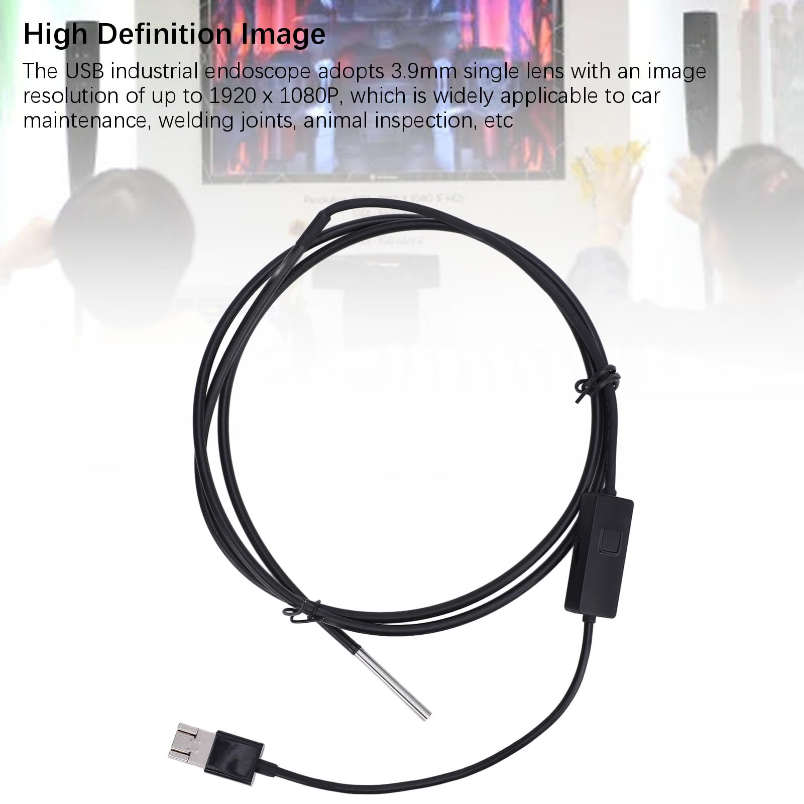 Wakects Endoskop USB Kamera Inspekcyjna 3,9 Mm 1080P HD z Pojedynczym Obiektywem i 6 Diodami LED Półsztywny Kabel 1 M Sonda IP67 do Naprawy Samochodów Mechanika Rur Hydraulicznych