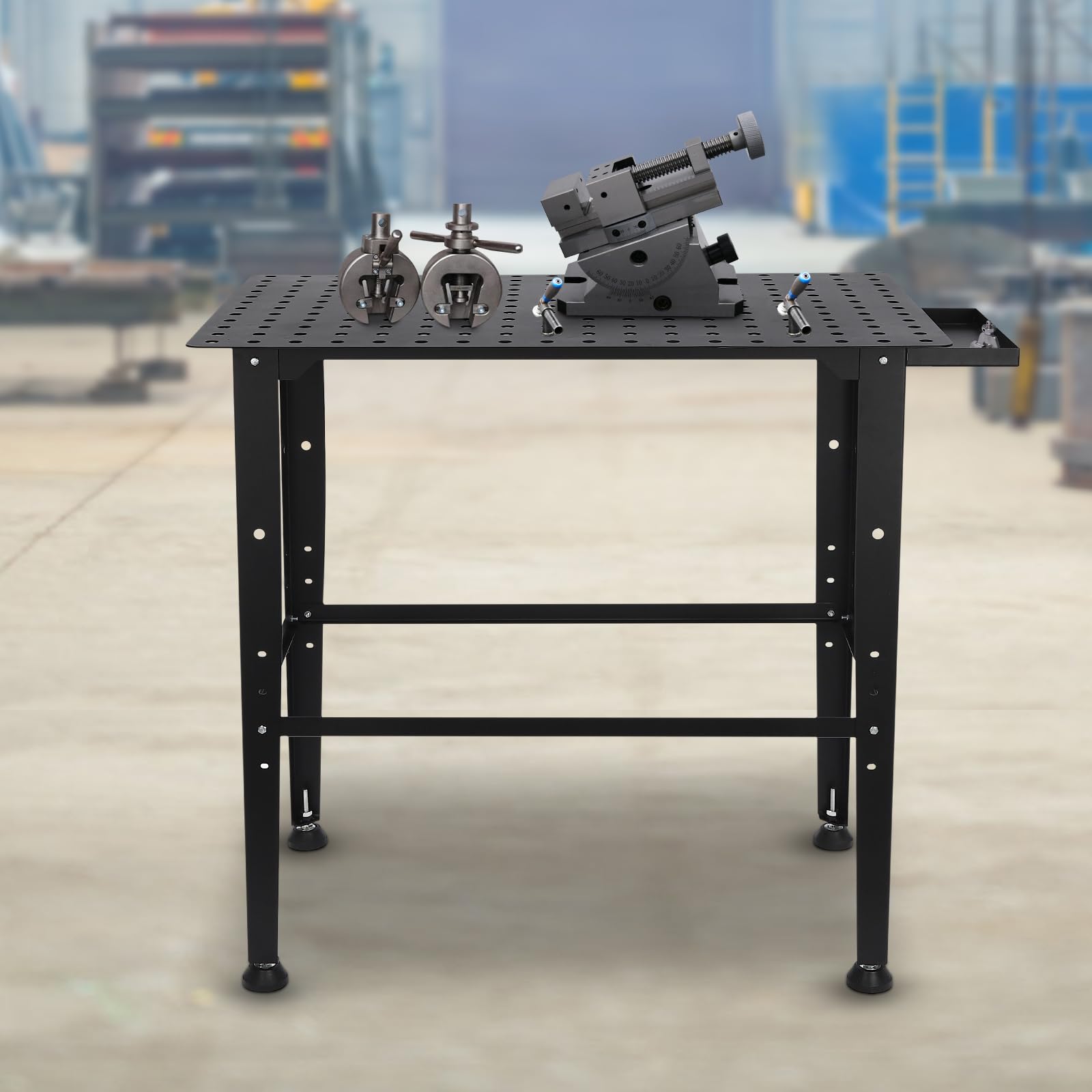 Mesa de trabajo de metal con capacidad de carga de 1320 libras, color negro, para taller e industria, mesa de trabajo de metal con capacidad de carga de 1320 libras, color negro, para taller e