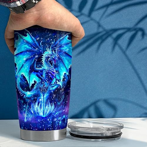 Miniatura 5 de SANDJEST Vaso de dragón azul de 20 onzas con aislamiento de acero inoxidable para café, taza de viaje, regalo para hombres y mujeres, regalos para