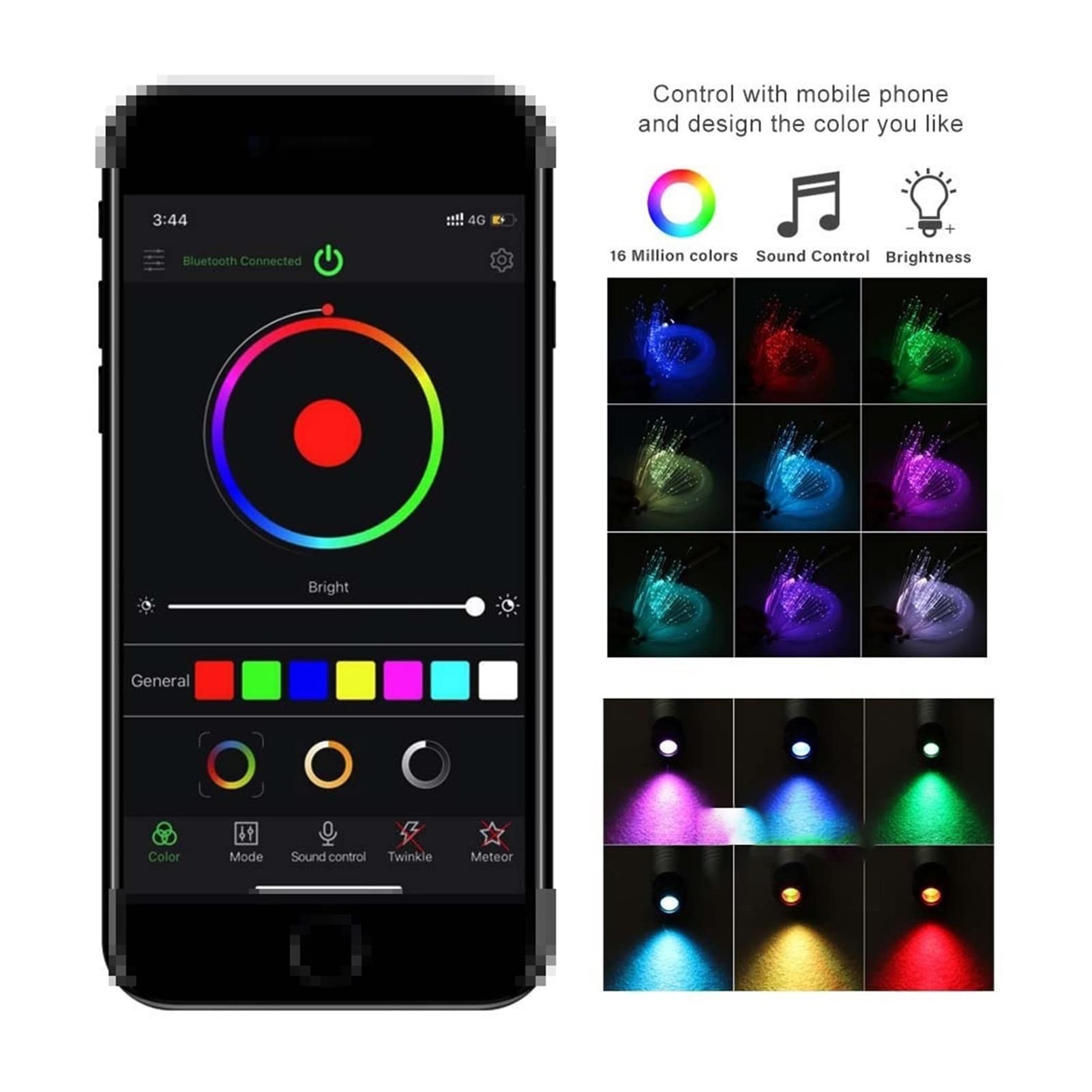 Dc12v 6w rgb Luces de estrella del techo coche DIRIGIÓ Kits luz fibra óptica mezclado380-460pcs con toque RF Alta Eficiencia(0.75mm 200pcs 2m)